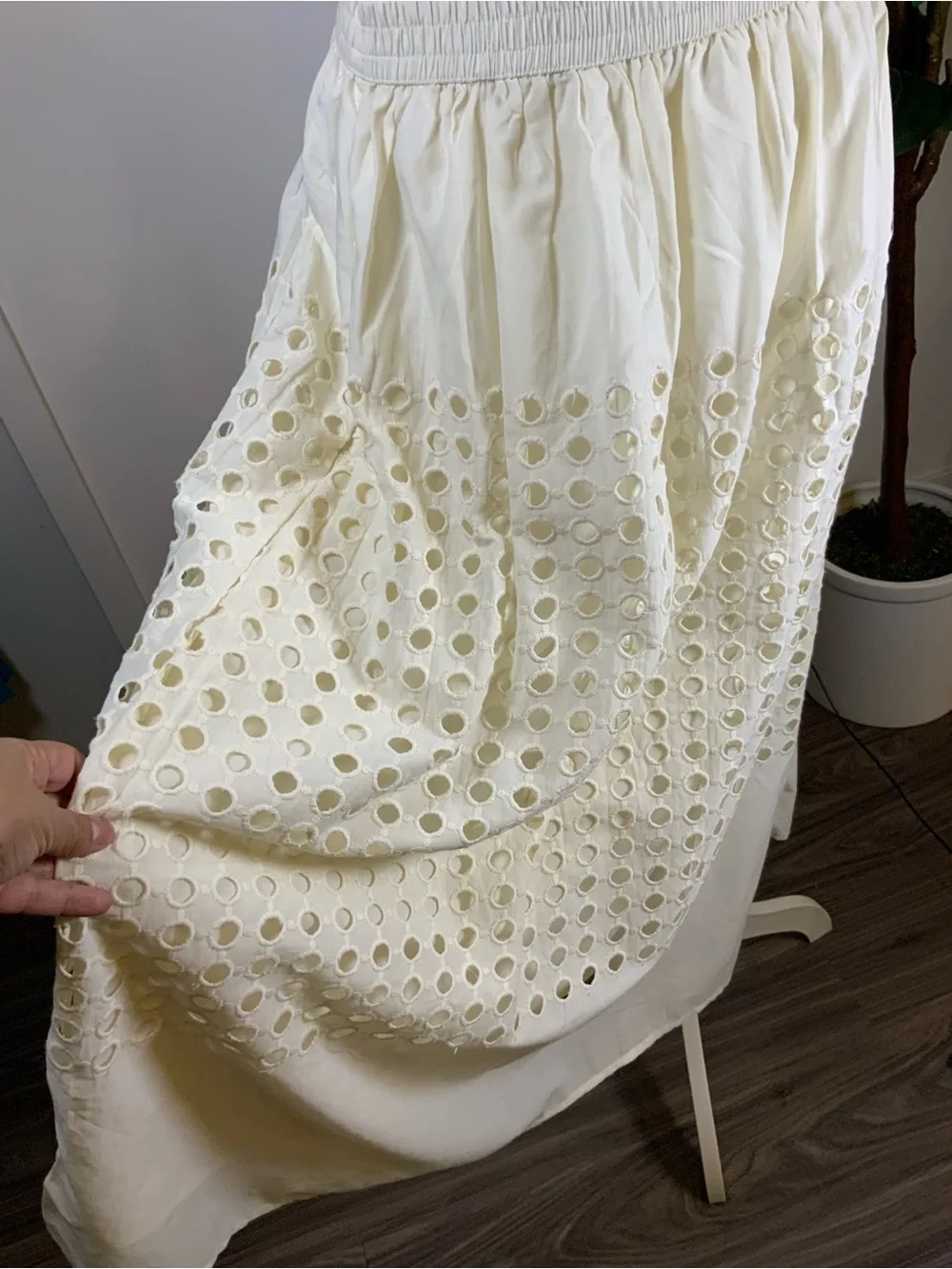 Jennifer n Grace Cream Eyelet Maxi Skirt with Elastic Waist